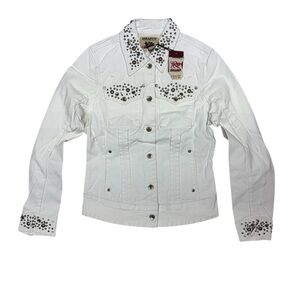 NWT Parasuco White Embellished Denim Jacket size M